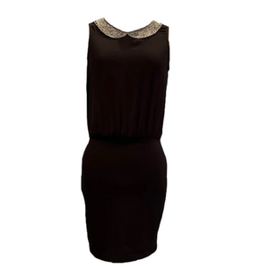 Zara Black Embellished Metallic Beaded Peter Pan Collar Sleeveless Dress Size S